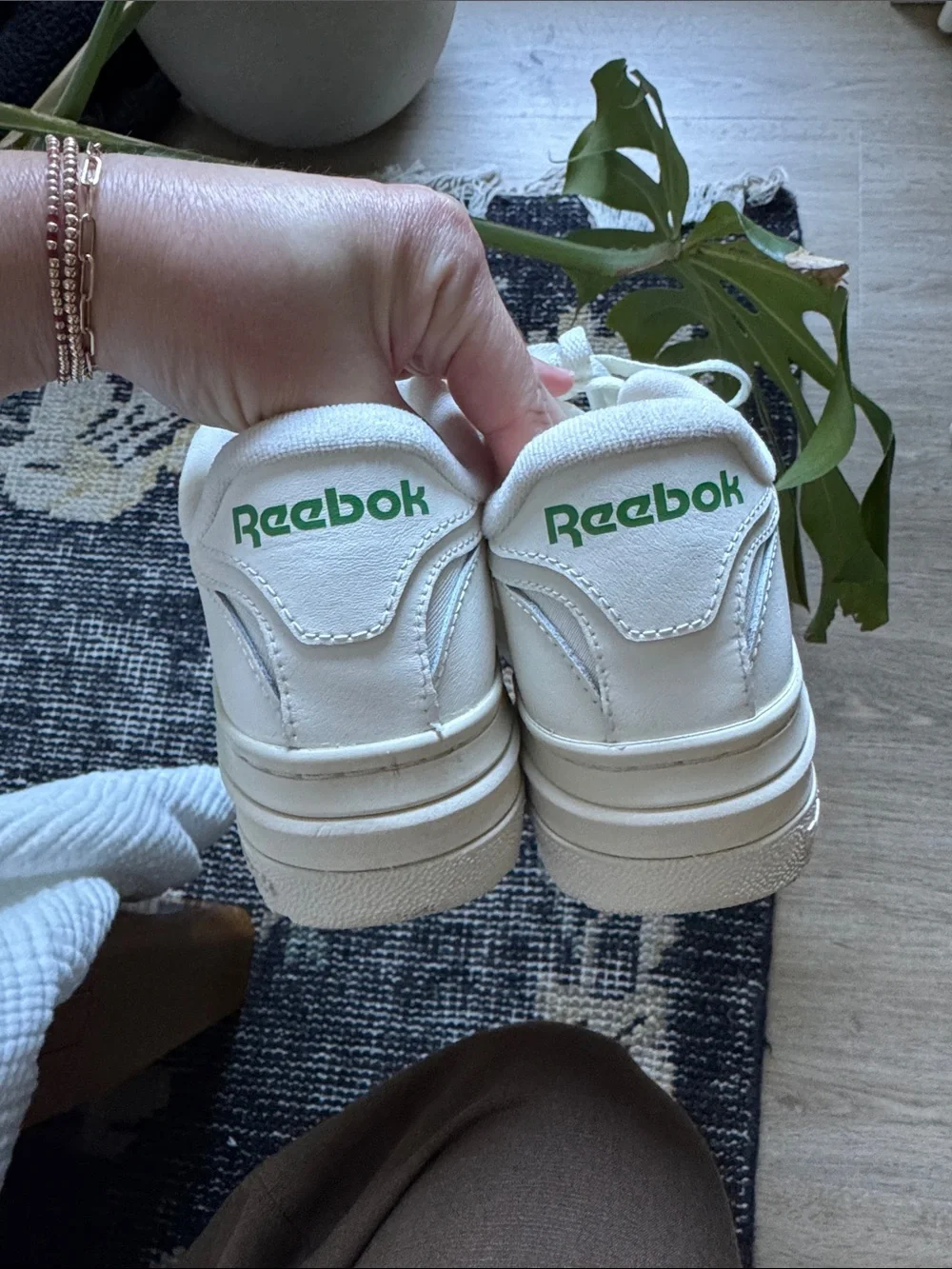 Reebok Women's White Club C Platform Sneakers with Green Logo